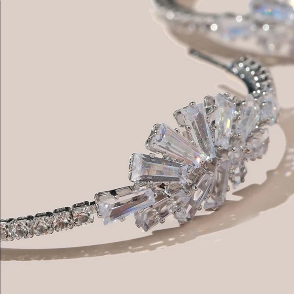 White Sapphire Sterling Silver Hoop Earrings - Picture 2 of 4